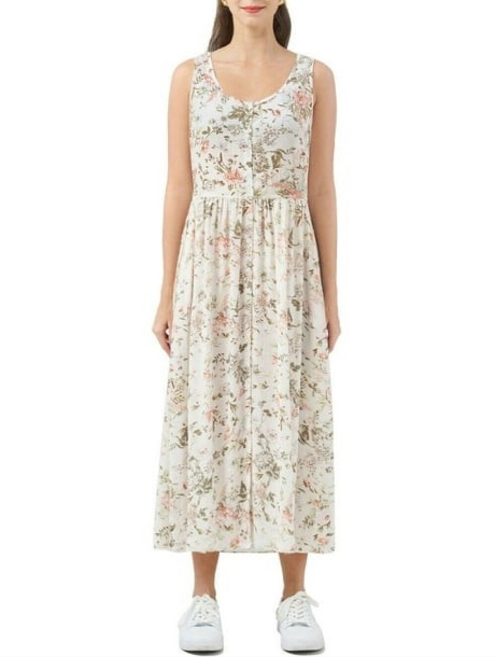 FRYE Floral Scoop Neck Maxi Dress Pockets | XL